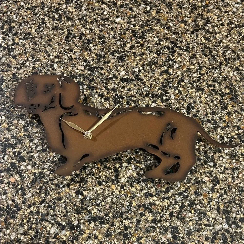Like New Rare Metal Brown Dachshund Wall Clock